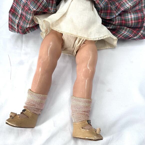 Vintage Shirley Temple Composition Doll Plaid Dress - Picture 7 of 12